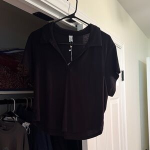 Black Collared Short-Sleeve Top - Women's